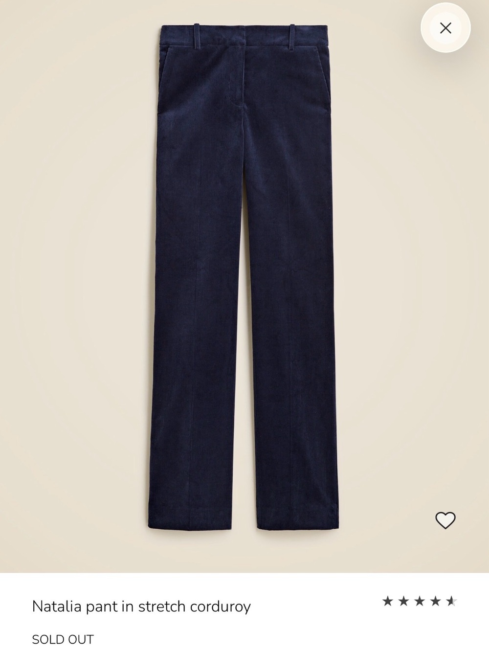 J. Crew Natalia Pant in Stretch Corduroy, Navy Sz 12 Flat Front - New w/ Tags -